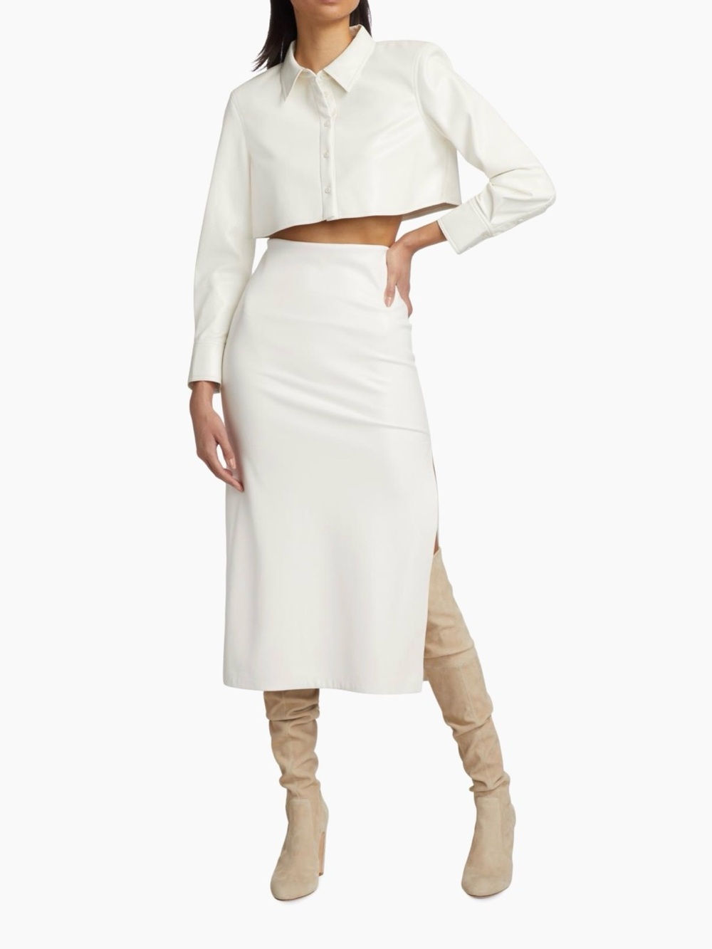 Alice + Olivia Ivory High-Waist Vegan Leather Pencil Skirt